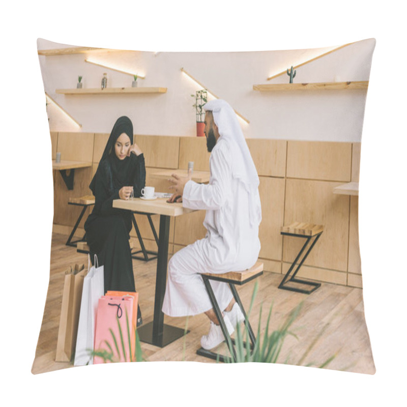 Personality  Couple Spending Time Together In Cafe Pillow Covers