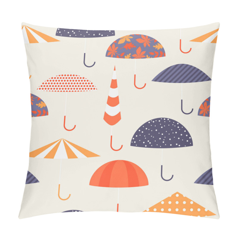 Personality  Seamless Texture. Sweet Colorful Umbrellas In Flat Design Pillow Covers