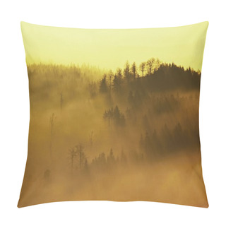 Personality  Autumn Sunrise In A Beautiful Mountain Of Bohemia. Peaks Of Hills Increased From Fog. Pillow Covers