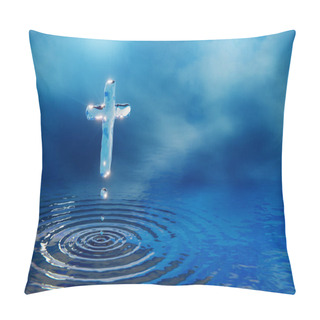 Personality  Christian Holy Water Cross In Blue Clouds, Miracle Concept, 3D Illustration Pillow Covers