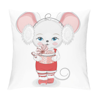 Personality  Happy New Year Little Mouse Girl With Gift Pillow Covers