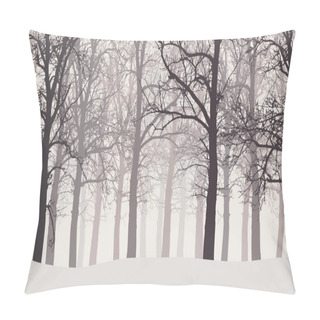 Personality  Vector Illustration Of A Winter Forest Without Leaves With Snow And Hazy Backgrounds Pillow Covers