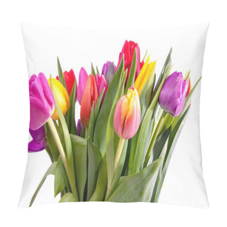 Personality  Bouquet Of Colorful Typical Dutch Tulips Over White Background Pillow Covers