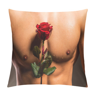 Personality  Man With Muscular Torso Holding Rose Pillow Covers
