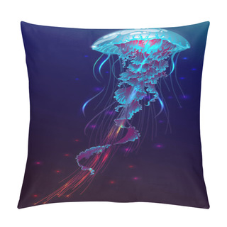Personality  Vector Illustration Of Fantasy Glowing Jellyfish In The Ocean Pillow Covers