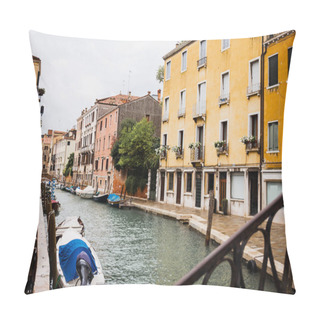 Personality  Motor Boats Near Ancient And Bright Buildings In Venice, Italy  Pillow Covers