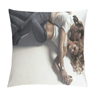 Personality  Woman With Perfect Body Hugged By Man Pillow Covers