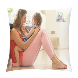 Personality  Mother Sitting With Daughter At Home Pillow Covers