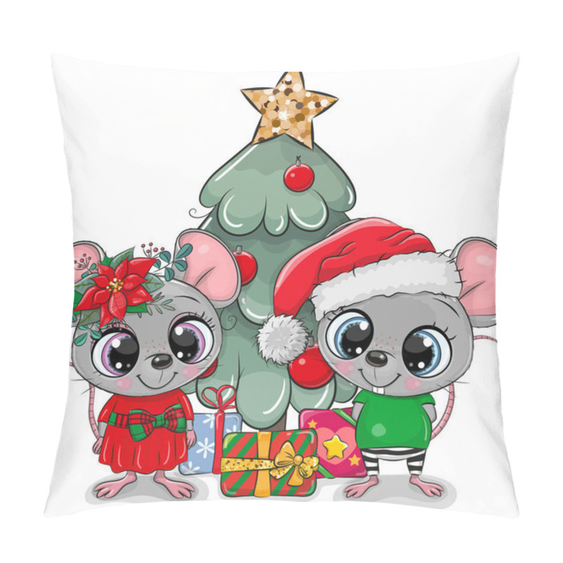 Personality  Cute cartoon mouses near the Cristmas Tree pillow covers