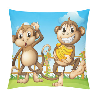 Personality  Two Monkeys With Banana Inside The Fence Pillow Covers