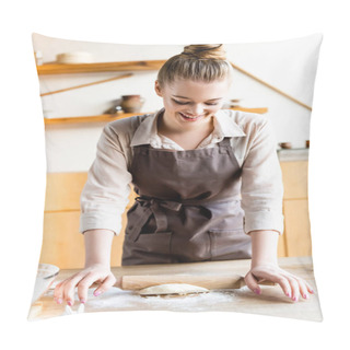 Personality  Happy Woman Rolling Out Dough With Rolling Pin  Pillow Covers