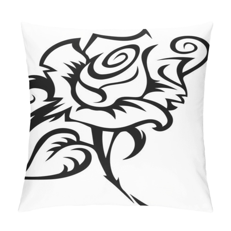 Personality  Black silhouette of rose with leaves. Vector illustration.. Eps 10 vector illustration pillow covers