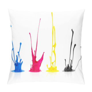 Personality  CMYK Paint Splashing Isolated On White Pillow Covers