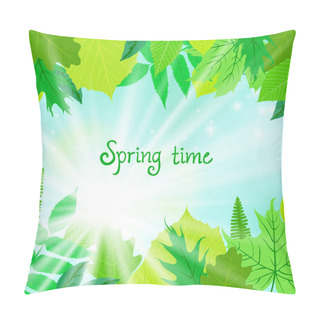 Personality  Spring Card Background With Green Leaves Pillow Covers