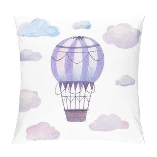 Personality  Hand Drawn Watercolor Illustration - Balloon In The Sky. Vintage Balloons And Clouds Baby Design, Decoration, Greeting Cards, Posters, Invitations, Advertisement, Textile Pillow Covers