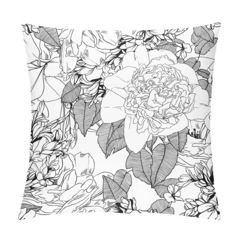 Personality  Seamless pattern of monochrome graphic peonies pillow covers