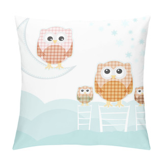 Personality  Card With Family Owls On Sky Over Cloud Pillow Covers