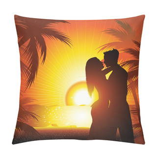 Personality  Silhouette Of Couple  On Beach At Sunset  Pillow Covers