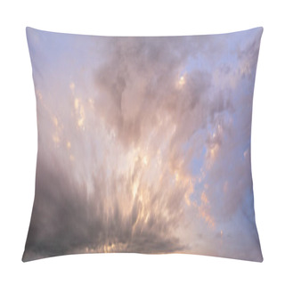 Personality  Fluffy Clouds In Evening Overcast Sky Panoramic View. Climate, Environment And Weather Concept Sky Background. Pillow Covers