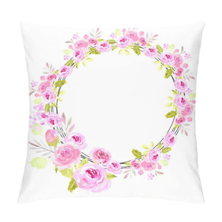 Personality  Pink Watercolor Floral Wreath Round Pillow Covers