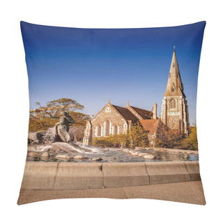 Personality  Historical Statue And Fountain Near Beautiful Church In Copenhagen, Denmark Pillow Covers