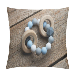 Personality  Colorful Silicone Teether On Wooden Background Pillow Covers