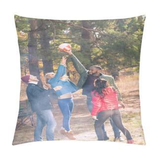 Personality  Happy Friends Playing With Ball In Park Pillow Covers