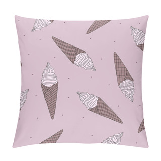 Personality  Tasty Hand Drawn Ice Creams In Waffle Cone With Dark Spots On Pale Pink Background. Seamless Summer Fresh Monochromic Food Pattern. Suitable For Menu Design, Textile, Packaging. Pillow Covers