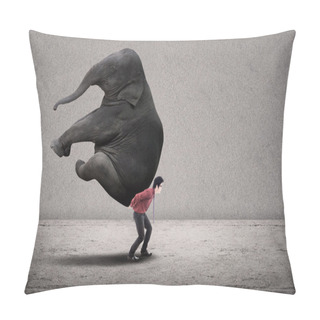 Personality  Businessman Carry Elephant On Grey - Leadership Concept Pillow Covers