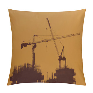 Personality  Silhouette Of Tower Cranes At Construction Site. Pillow Covers