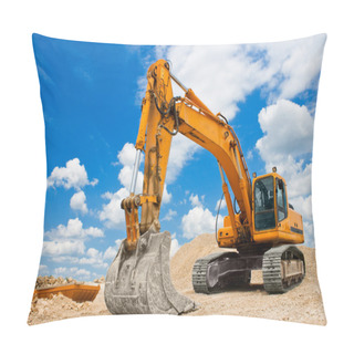 Personality  Yellow Excavator At Construction Site Pillow Covers