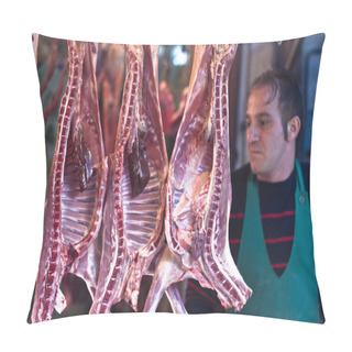 Personality  Butcher Sells Meat On The Local Market Pillow Covers
