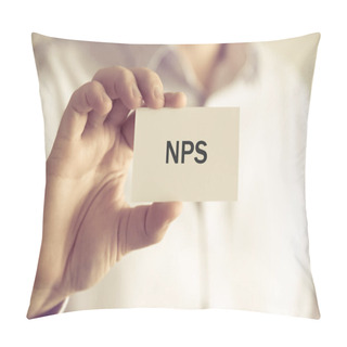 Personality  Businessman Holding NPS NET PROMOTER SCORE Card Pillow Covers