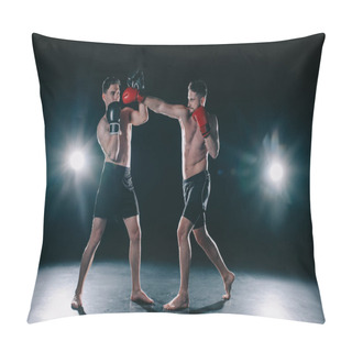 Personality  Shirtless Muscular Mma Fighter In Boxing Gloves Punching Another In Head Pillow Covers