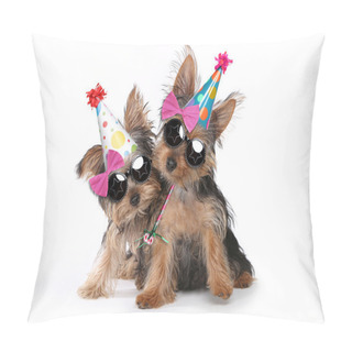 Personality  Birthday Theme Yorkshire Terrier Puppies On White  Pillow Covers