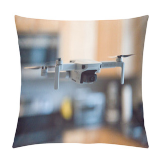 Personality  Drone Flying Indoors With Kitchen Visible In Background. Pillow Covers