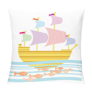 Personality  Vector Sailing Ship & Fishes Pillow Covers