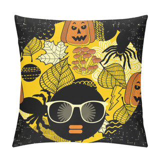 Personality  Young Afro Woman With Dark Skin And Creative Turban On Her Head. Pillow Covers