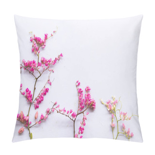 Personality  Pwgchmpo Pink Flora Local Of Asia Thailand Arrangement On Background White Pillow Covers