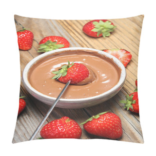 Personality  Fondue With Melting Chocolate Or Melted Chocolate And Strawberry Pillow Covers