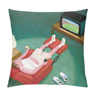 Personality  Illustration Of Man Wathing TV Pillow Covers