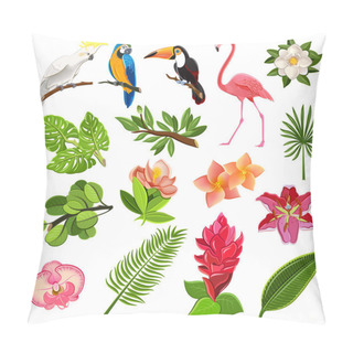 Personality  Tropical Birds And Plants Pictograms Set Pillow Covers