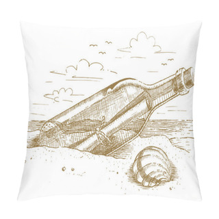 Personality  Marine Bottle With A Message In The Sand Drawn By Hand Pillow Covers