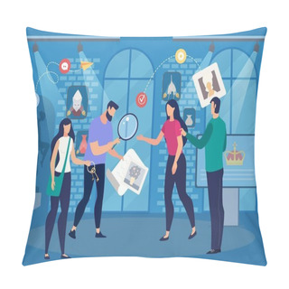 Personality  People Solving Mystery In Quest Room Vector Pillow Covers