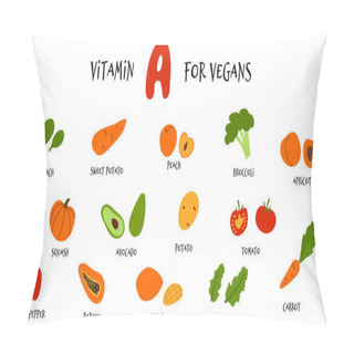 Personality  Collection Of Hand Draw Fruit And Veggies Rich In Vitamin A. Vector Cartoon Flat Style Pillow Covers