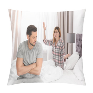 Personality  Couple With Relationship Problems Ignoring Each Other In Bedroom Pillow Covers