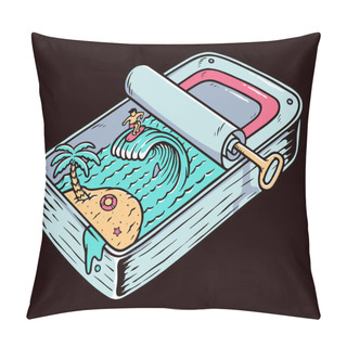 Personality  Views Of The Beach In Canned Sardines Vector Illustration Pillow Covers