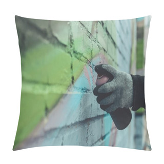 Personality  Cropped View Of Man Painting Colorful Graffiti On Wall Pillow Covers
