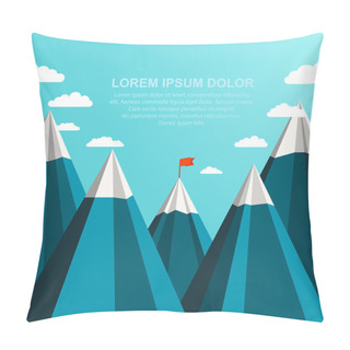Personality  Landscape With Red Flag On The Top Of Mountains In The Distance. Pillow Covers