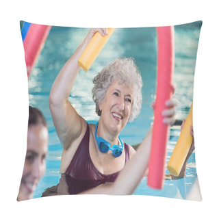 Personality  Senior Woman Doing Aqua Aerobic Pillow Covers